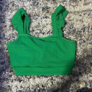 Green Ruffled Strap Crop Top